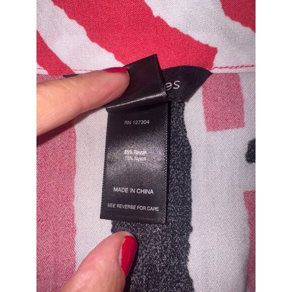 Ali Miles Abstract Button Front Tunic Top S Red/Black/White Travel Casual Artsy - Picture 7 of 9